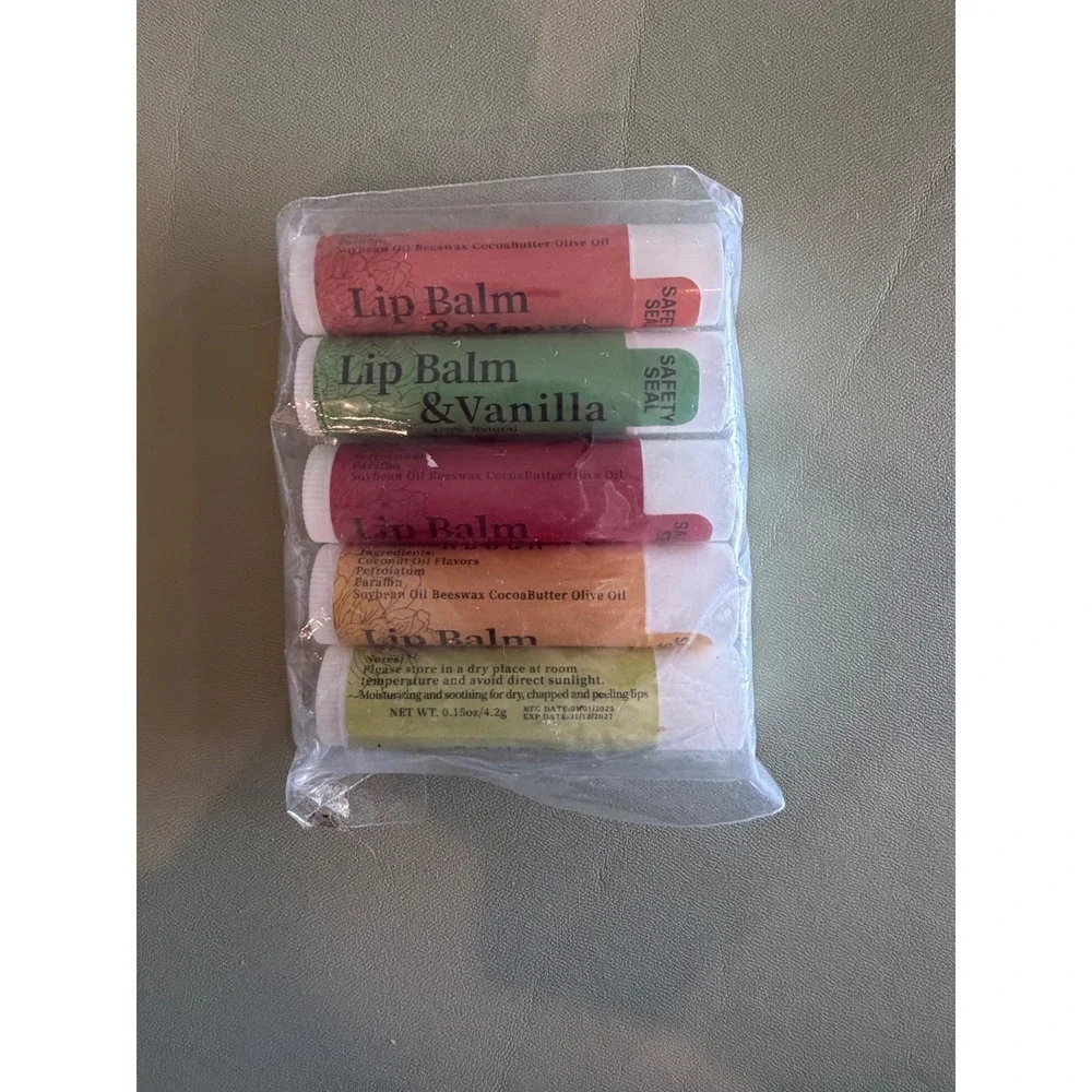 RBUGR Lip Balm 5 Pack Natural Moisturizing Assorted Scents 0.15oz